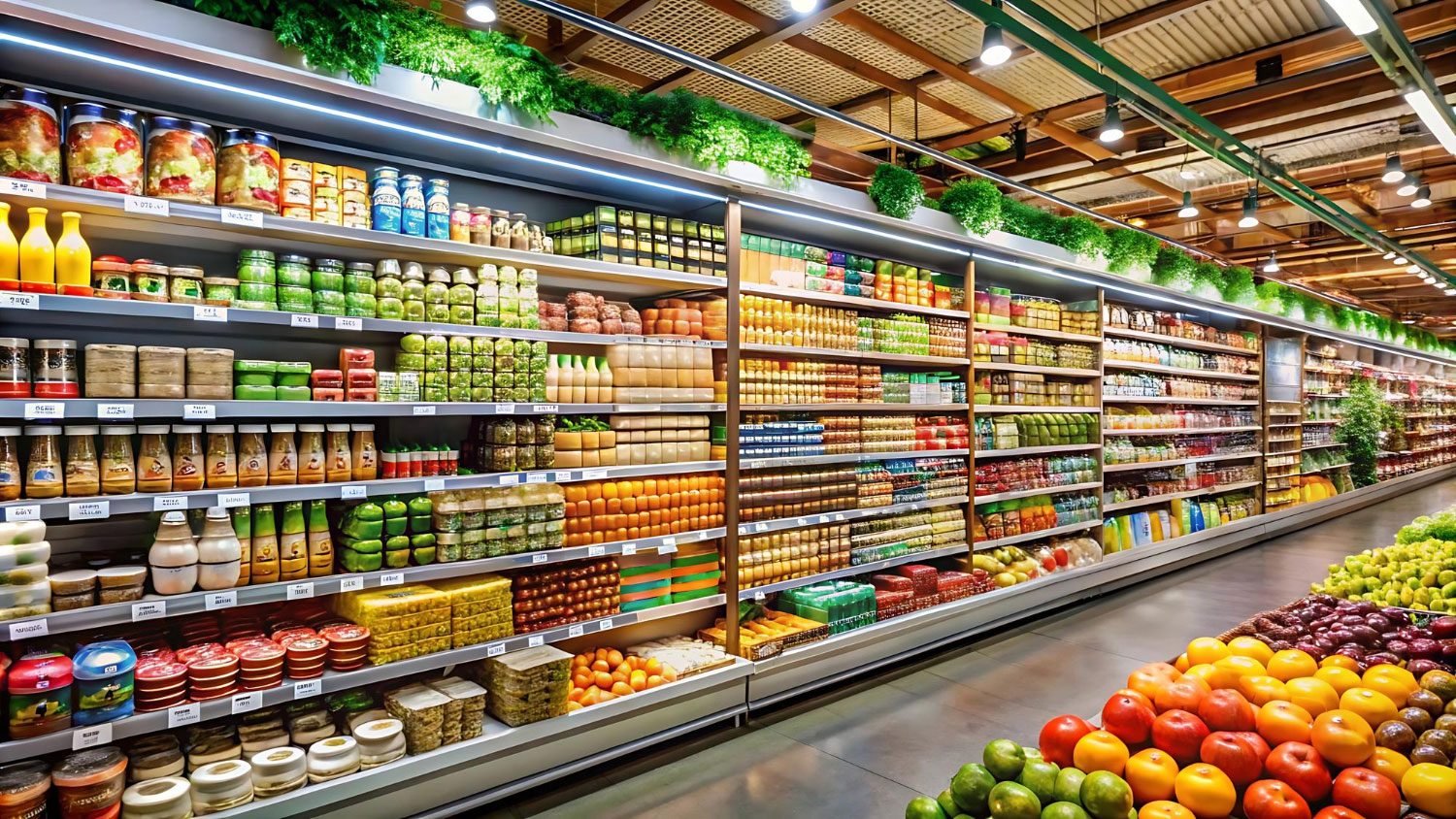 Fully stocked modern trade shelving in a Bangladeshi super shop
